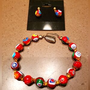 Vintage Italian Murano Glass Beads Millefiori Bracelet & Earrings